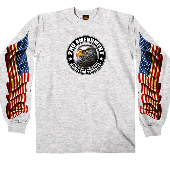 Hot Leathers Mens Lrg 2nd Amendment Down Flags' Eagle Double Sided L/Slv T-Shirt - Picture 14 of 14